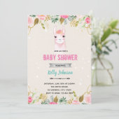 Invitation anniversaire de baby shower lama floral (Debout devant)