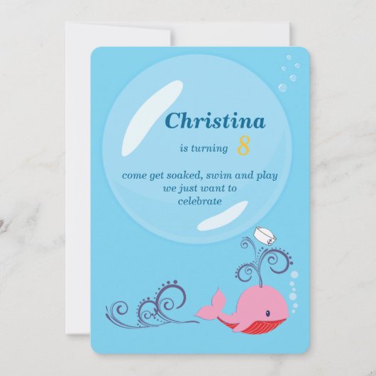 Invitation Anniversaire de baleine de fille de marin (Devant)