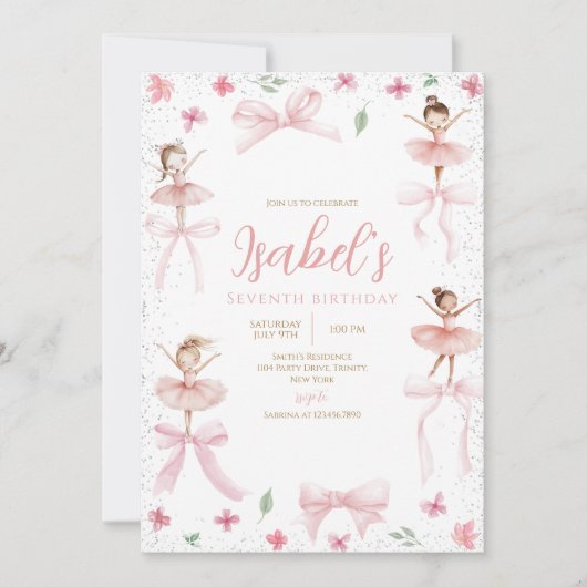 Invitation Anniversaire de Ballerina (Devant)