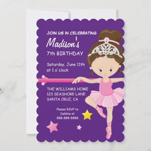 Invitation Anniversaire de Ballerina (Devant)