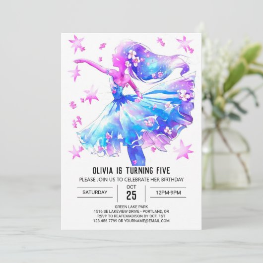 Invitation Anniversaire de Ballerina numérique simple (Debout devant)
