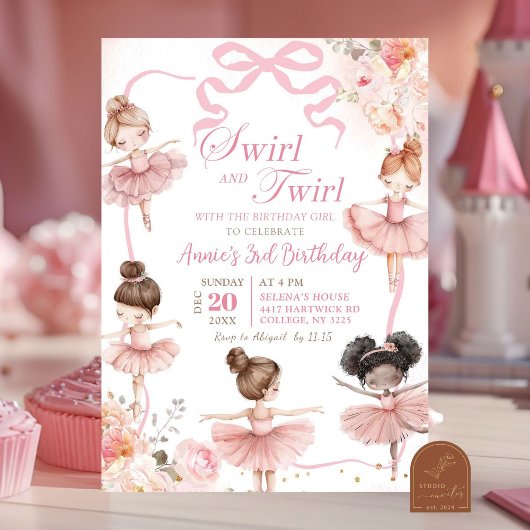 Invitation Anniversaire de Ballerina Rose et Twirl