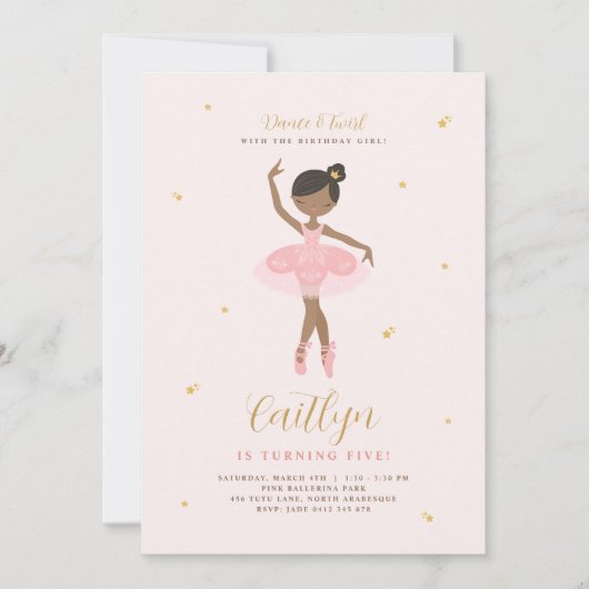 Invitation Anniversaire de Ballerina Rose & Or (Devant)