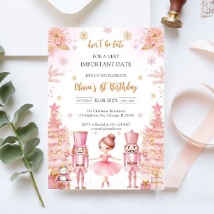 Invitation Anniversaire de Ballerine aux Rubans Roses Marron