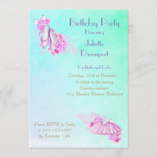 Invitation Anniversaire de ballet à l'aquarelle rose élégant 