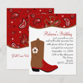 Invitation Anniversaire de Bandana et Lasso Cowgirl (Devant / Derrière)