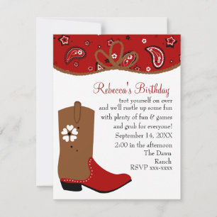 Invitation Anniversaire de Bandana et Lasso Cowgirl