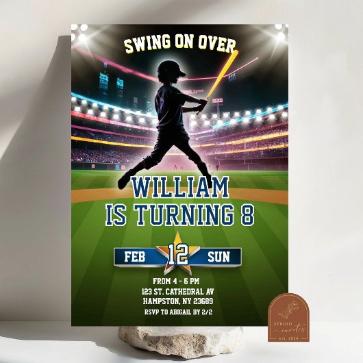 Invitation Anniversaire de baseball Neon Swing On Over
