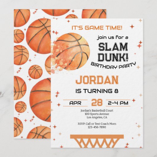 Invitation Anniversaire de Basketball Tout Âge (Devant / Derrière)
