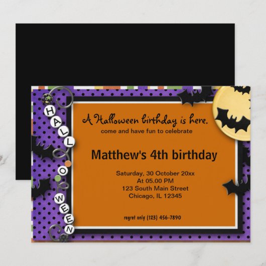 Invitation Anniversaire de Bat Halloween (Devant / Derrière)