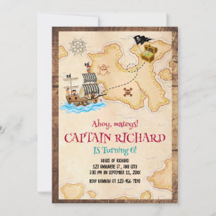 Invitation Anniversaire de bateau de pirates Chasse au trésor