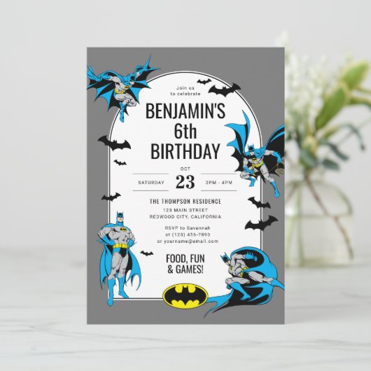 Invitation Anniversaire de Batman Boy sur mesure (Debout devant)