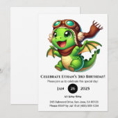 Invitation Anniversaire de bébé dragon aviateur (Devant / Derrière)