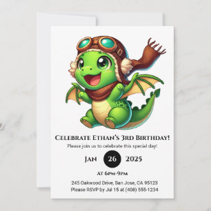 Invitation Anniversaire de bébé dragon aviateur