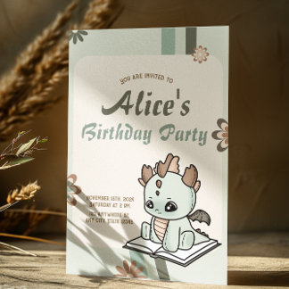 Invitation Anniversaire de bébé dragon pastel vert jaune rétr