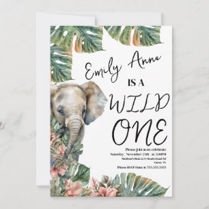 Invitation Anniversaire de bébé éléphant sauvage aquarelle Sa