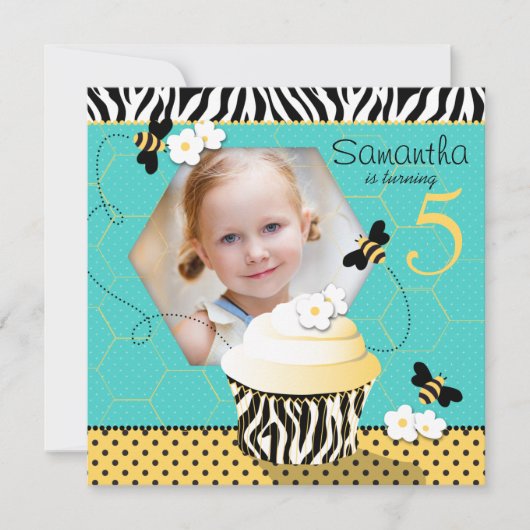 Invitation Anniversaire de Bee Cupcake (Devant)