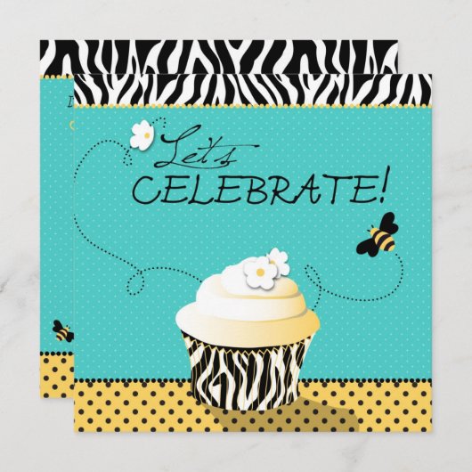 Invitation Anniversaire de Bee et Cupcake (Devant / Derrière)