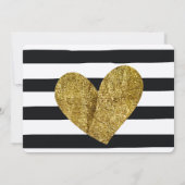 Invitation Anniversaire de Black and White Stripes Gold Heart (Dos)