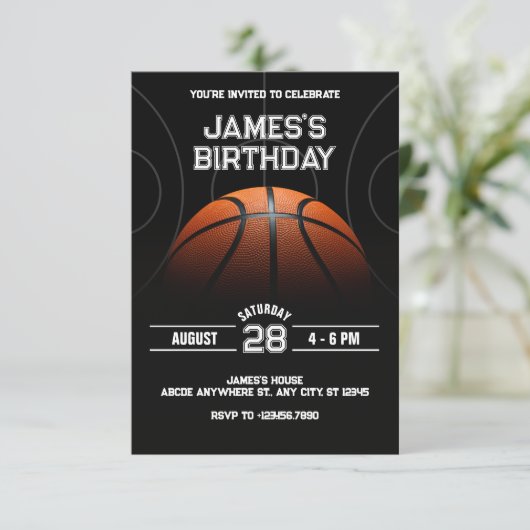 Invitation anniversaire de Black Modern Basket (Debout devant)