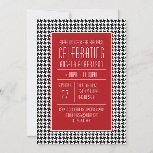 Invitation Anniversaire de Black White and Red Houndstooth (Devant)