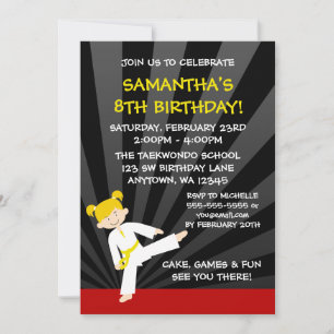 Invitation Anniversaire de blonde de ceinture de jaune de