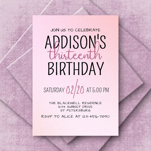 Invitation Anniversaire de Blush Pink Ombre
