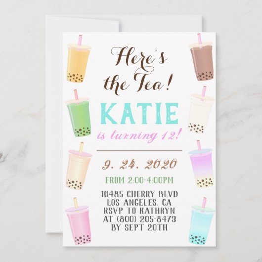 Invitation Anniversaire de Boba Tea (Devant)