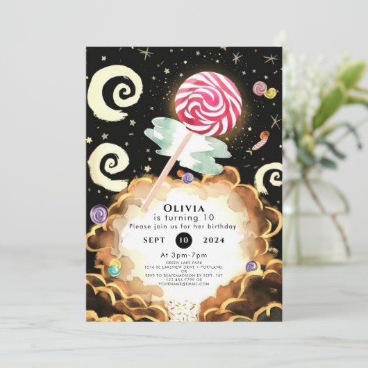 Invitation Anniversaire de Boho Candyland simple (Debout devant)