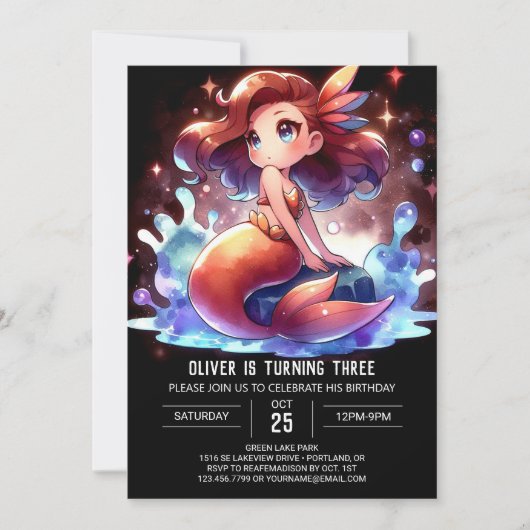 Invitation Anniversaire de Boho Cute Mermaid (Devant)