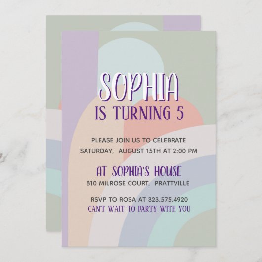 Invitation Anniversaire de Boho Pastel Rainbow (Devant / Derrière)