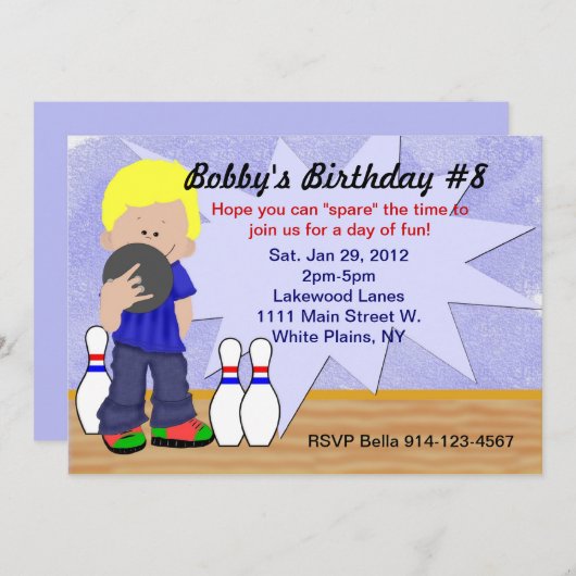 Invitation Anniversaire de Bowling (Devant / Derrière)