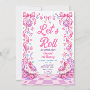 Invitation Anniversaire de Bowling Rose Violet Allons Roulez