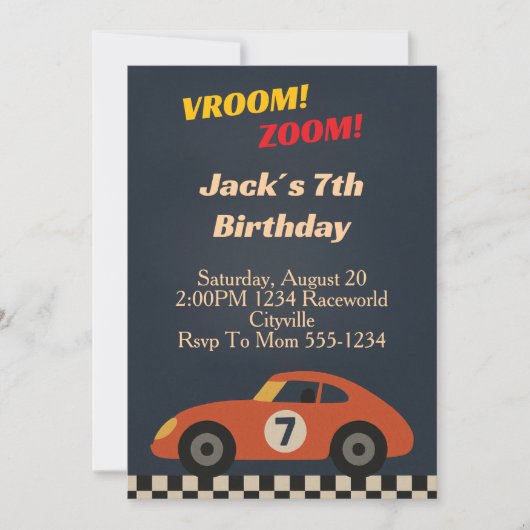 Invitation Anniversaire de Boy Racing (Devant)