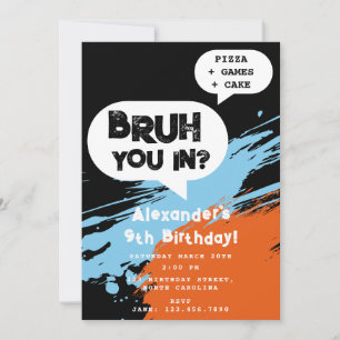 Invitation Anniversaire de Bruh Boy Graffiti Orange Bleu Disc