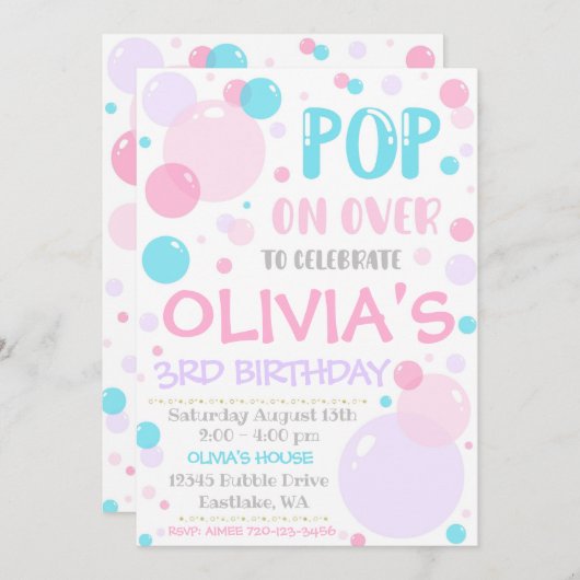 Invitation Anniversaire De Bulle, Pop On Over (Devant / Derrière)