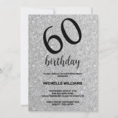 Invitation Anniversaire de calligraphie noire pailletée d'arg (Devant)