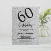 Invitation Anniversaire de calligraphie noire pailletée d'arg (Debout devant)