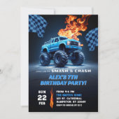 Invitation Anniversaire de camion monstre bleu (Devant)