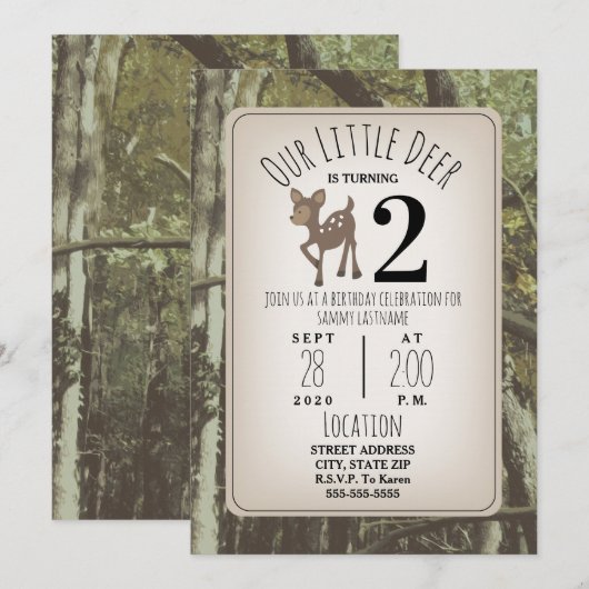 Invitation Anniversaire de Camo Deer (Devant / Derrière)