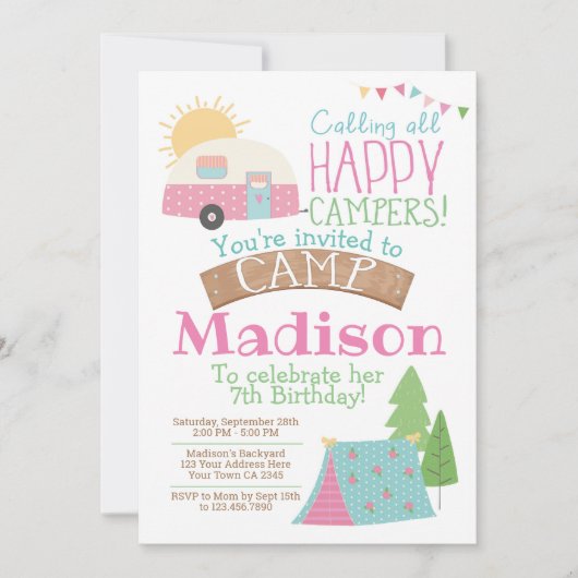 Invitation Anniversaire de camping (Devant)