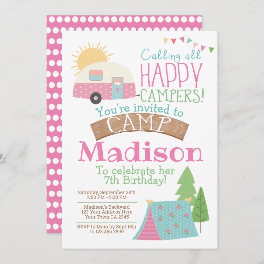Invitation Anniversaire de camping (Devant / Derrière)