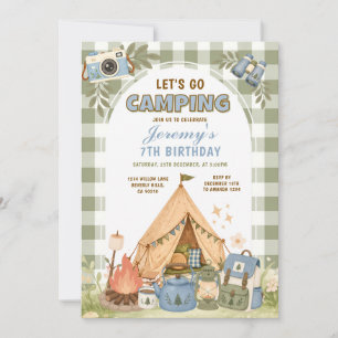 Invitation Anniversaire de camping garçons Bleu Sage Vert Ave