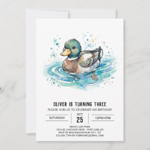 Invitation Anniversaire de canard colvert natant