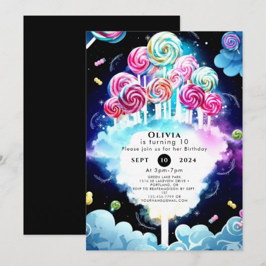 Invitation Anniversaire de Candyland (Devant / Derrière)