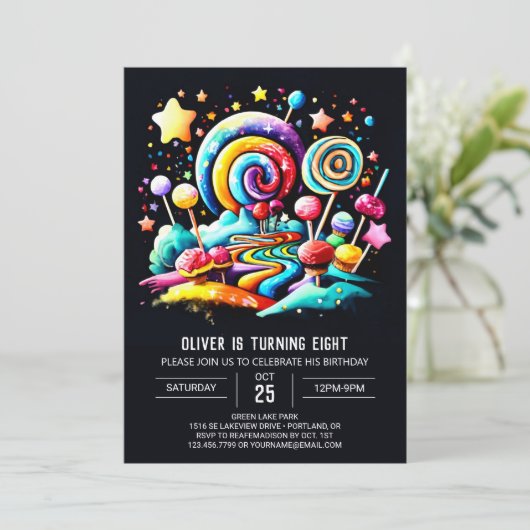 Invitation Anniversaire de Candyland Whimsy (Debout devant)