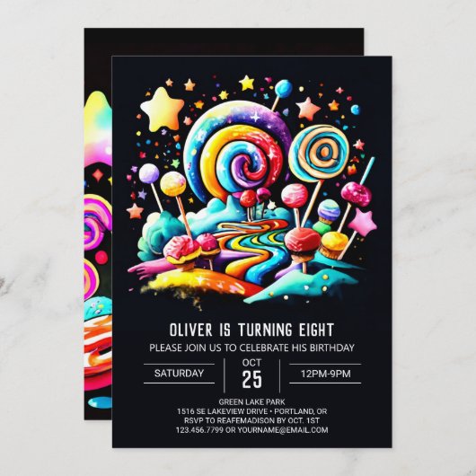 Invitation Anniversaire de Candyland Whimsy (Devant / Derrière)