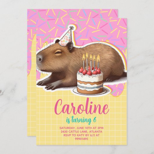 Invitation Anniversaire de Capybara (Devant / Derrière)