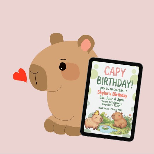 Invitation Anniversaire de Capybara Mignon