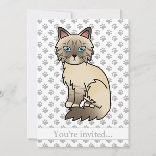 Invitation Anniversaire de chat Chocolat Point Tabby Birman/R (Devant)
